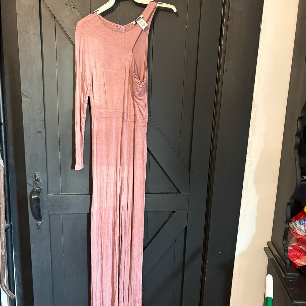 Asymmetrical One-Shoulder Pink Maxi Dress